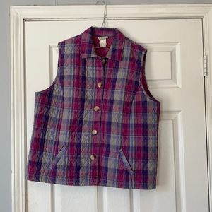 Company collection pink purple quilted button front plad plaid sweater coat vest